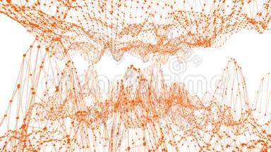 抽象干净的橙色挥动三维网格或网格作为分子背景。 橙色几何振动环境