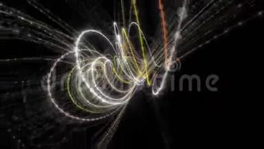 带有慢运动的发光粒子条纹物体的启发式动画，4096x2304环4K