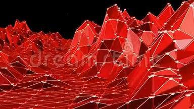 抽象挥动红色低聚表面作为数字环境在时尚低聚设计。 多角形镶嵌背景