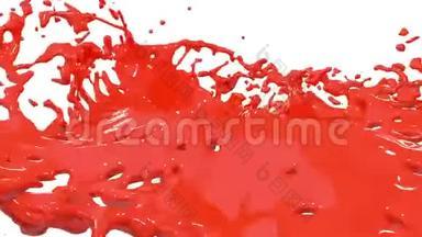 红色油漆喷泉3D白色背景与阿尔法通道使用阿尔法面具。 带涡旋液的喷泉顶部。 3D