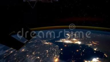 从国际空间站晚上看到地球。 这段<strong>视频</strong>的<strong>元素</strong>由美国宇航局提供。