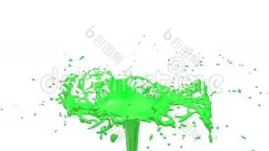 绿色油漆喷泉3D白色背景与阿尔法<strong>通道</strong>使用阿尔法面具。 <strong>带</strong>涡旋液的喷泉顶部。 3D