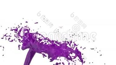 紫漆喷泉3d在白色<strong>背景</strong>与阿尔法通道使用阿尔法面具。 带涡旋液的喷泉顶部。 3D