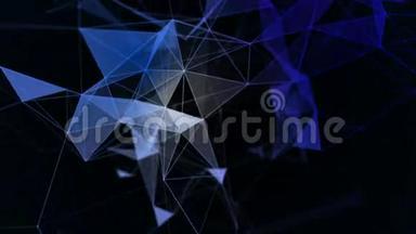 用移<strong>动线</strong>，点和三角形抽象蓝色几何背景.. 普莱克斯幻想抽象技术。 循环