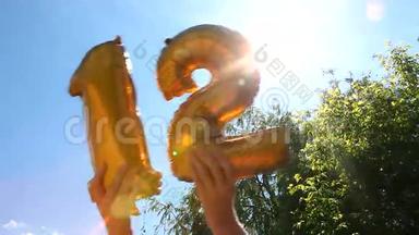 12岁生日快乐，背景是气球和阳光