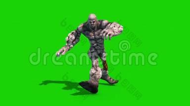 岩石人怪物循环前绿色屏幕循环3D渲染动画