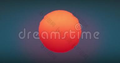 美丽偌大的红日落—日出太阳特写动画无缝衔接.. 巨大的红热太阳在温暖的扭曲上方发光