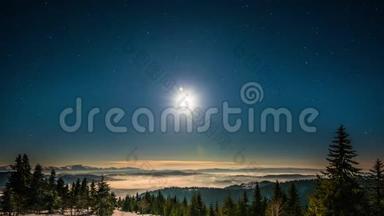 喀尔巴阡山脉的8K月亮和星星时间流逝