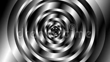 几何黑白圆形状随旋转运动，电脑生成.. 抽象涡旋的三维渲染