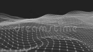 背景抽象有机运动中的数字波和光方粒子。 粒子和网格的波。 循环