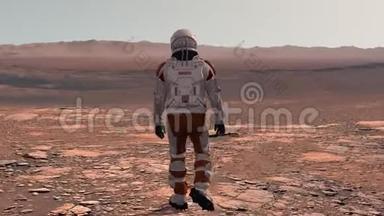 宇航员穿着<strong>太空</strong>服在火星表面行走。 <strong>探索</strong>火星任务。 未来殖民和