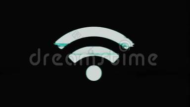 Wi-Fi<strong>图标</strong>显示在旧坏电视<strong>显示器</strong>上，有噪音故障影响