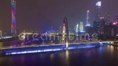 利德<strong>大桥</strong>和<strong>广州</strong>城在夜间。 鸟瞰图