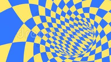蓝色和黄色的迷幻光学错觉。 抽象催眠背景..
