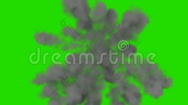 绿色屏幕背景下的一系列动态烟雾爆炸