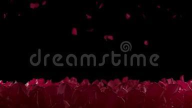 红玫瑰花瓣慢落花床接近深野阿尔法背景