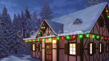 <strong>雪夜</strong>有圣诞装饰的房子