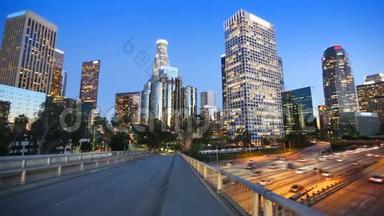 洛杉矶市中心的夜晚洛杉矶日落天际线