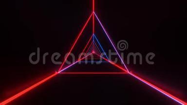 抽象时尚的红色蓝色线框三角形设计与良好的反射背景三维插图无尽循环vj