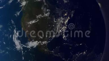 地球与月亮动画，版本1美国夜间