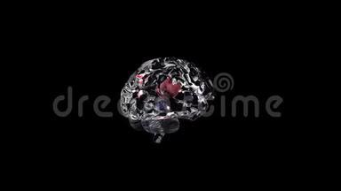 <strong>大脑</strong>的三维模型。 人脑的玻璃模型在背景上旋转。 人类内部的人工<strong>智能</strong>