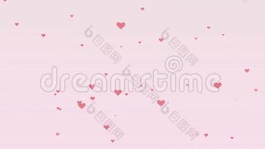 可爱的背景，粉红色的心为情人节`。 浅粉色的背脊。 放大。 行动。 动画。 4K.