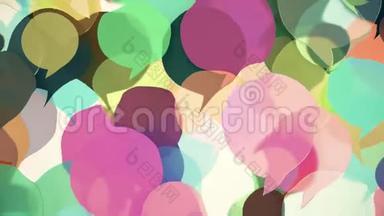 漂浮扭曲的多色文字气球。 通信相关的可循环三维动画