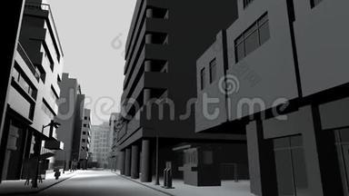 动画城市建筑黑白.