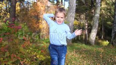 秋天公园的孩子玩得<strong>开心</strong>，笑得<strong>开心</strong>，在新鲜的空气中散步。 一个美丽的风景胜地