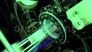 未来的技术概念，关闭旋转激光与闪光光束包围旋转管道。 动画
