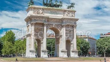 和平拱门在Simplon广场延时。 它是新古典的凯旋门
