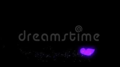 白色的心魔紫色的蝴蝶飞舞在粉色的背景下显得熠熠生辉。情人节假期抽象循环动画。
