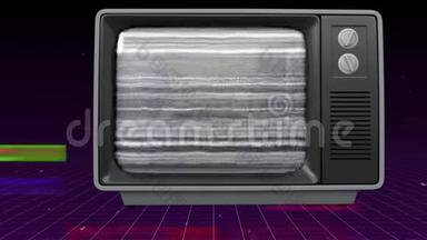 旧的电视帖子显示一个橙色的磁盘在空间背景与电视<strong>噼啪</strong>动画上的fo