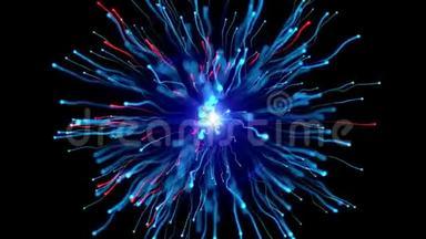 恒星能量粒子爆炸，大数据圆粒子，发光动画3D渲染