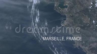 从太空中看到的法国航空和马赛市-美国宇航局提供的一些元素