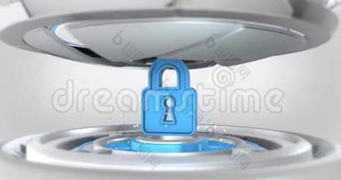 移动机械展柜蓝色安全挂锁3D标志