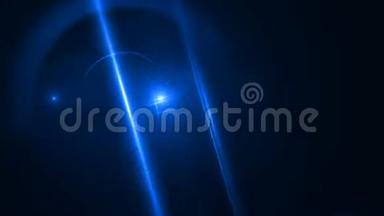 穗球蓝色条纹数字蓝色镜头耀斑在黑色背景水平<strong>框</strong>架温暖<strong>视频</strong>。 数字透镜耀斑的运动。