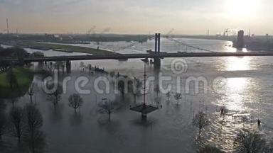 梅伦维德河被莱茵河淹没-空中景色