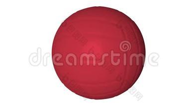 白色背景上的红色旋转<strong>排球</strong>球。 3D<strong>动画</strong>