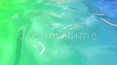 动画绿色蓝色液体梯度的油漆作为背景在4k。 3D波浪布表面形成波纹，就像液体一样