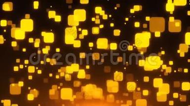 金色闪耀的<strong>方块</strong>在太空中，假日3d渲染背景，金色爆炸纸屑