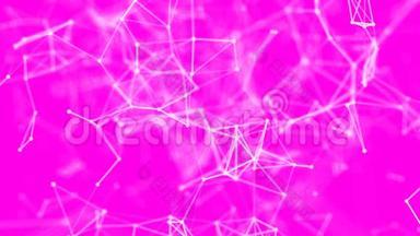 用移动的线条，圆点和三角形抽象出美丽的几何粉色背景..