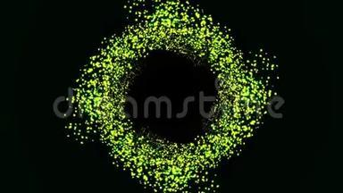 抽象背景与闪亮的<strong>绿色</strong>bokeh闪闪发光，形成一个戒指在黑色背景。 <strong>动画</strong>。 摘要<strong>绿色</strong>