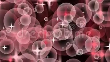 粉红红色勃艮第灰色无缝上升<strong>气泡</strong>和恒星漂浮和缓慢移动循环粒子<strong>气泡</strong>动画黑色