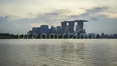 新加坡城市景观天际线的延时视频，昼夜间隔4K