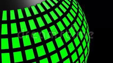 旋转黑色球体周围的绿色灯-三维渲染视频幻灯片