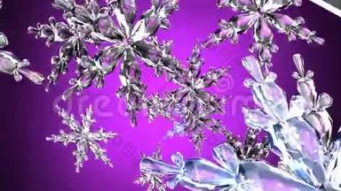 紫色背景上清晰的雪晶