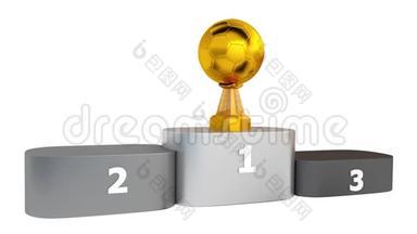 足球金牌、银牌和铜牌出现在领奖台上
