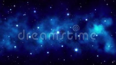 夜空，深蓝色动态宇宙背景，明亮的大闪烁恒星，星云，无缝环