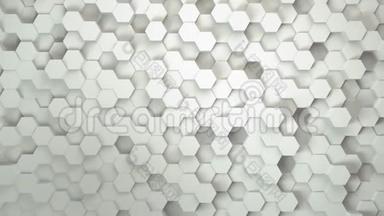 技术六边形图案背景，许多白色抽象几何六边形如波，光学错觉，计算机